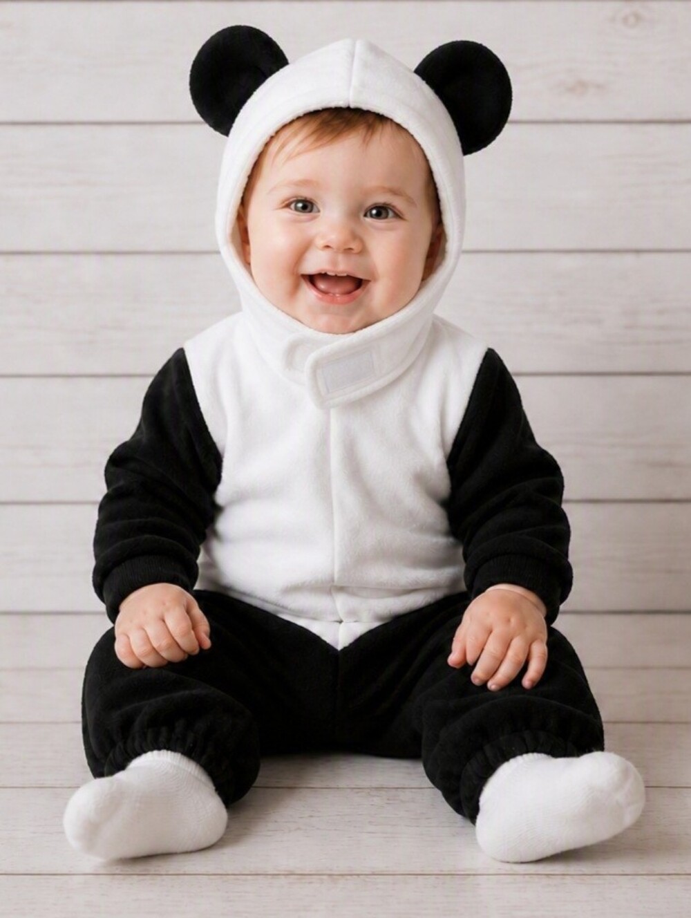 Panda Bear Costume Fleece Onesie Zip Up with Detached Hood Baby 12-18 Mos